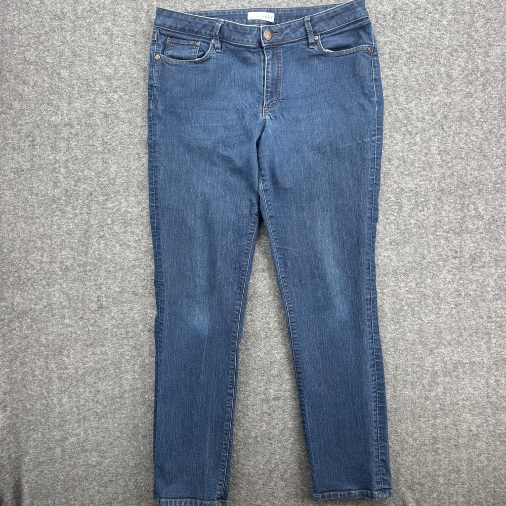 Loft Curvy Straight Jeans Womens 12/31 Dark Wash Blue Denim Stretch Pants Fall